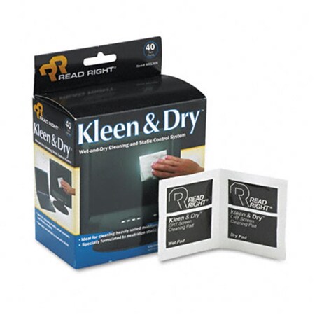 Read Right Read Right RR1305 Kleen & Dry Screen Cleaner Wet Wipes  Cloth  5 x 5  40/box RR1305